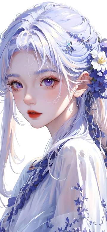 Beautiful Girl with Lavender Hair and Purple Eyes 4K Wallpaper
