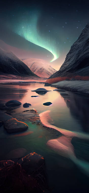 Aurora Reflected on a Dreamy Glacier Valley 4K Phone Wallpaper