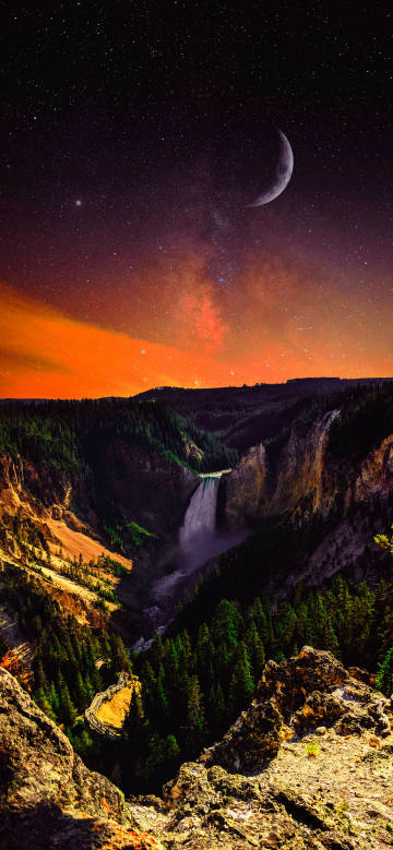 Majestic Waterfall Under the Galaxy 4K Phone Wallpaper