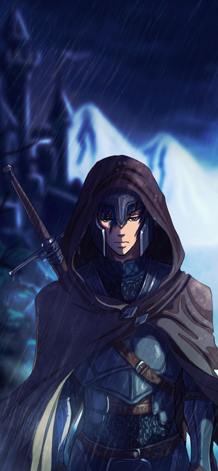 Dark Fantasy Knight In The Rain 4K Anime Wallpaper