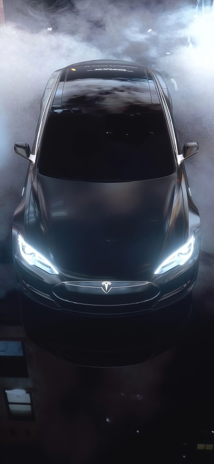 Cool Tesla car on black smoke background phone wallpaper