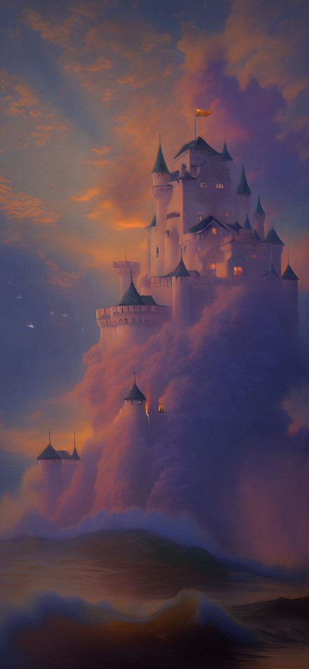 Fantasy Castle in the Sky 4K Phone Wallpaper