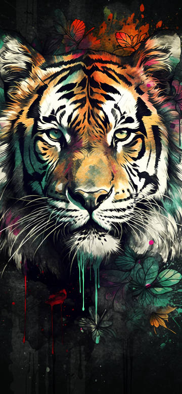 Vibrant Watercolor Tiger Face 4K Wallpaper