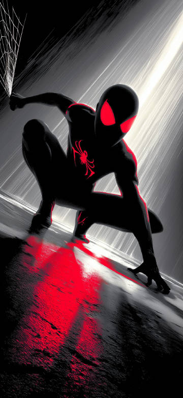 Aesthetic Red Glowing Eyes Spider-Man 4K Wallpaper