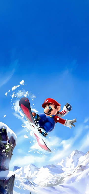 Mario Snowboarding in the Mountains 4K Wallpaper