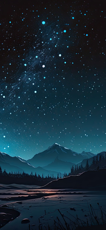 Beautiful Starry Sky Over the Forest Lake