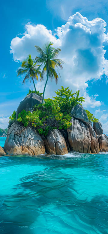 Tropical Island with Palm Trees and Clear Blue Waters 4K Wallpaper