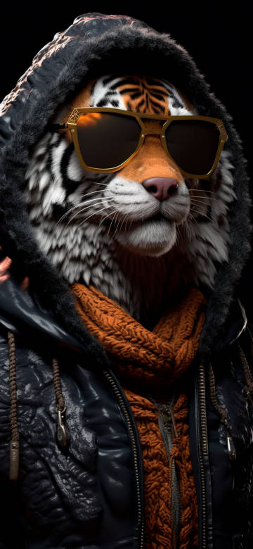 Cool Tiger Wearing Sunglasses And Puffer Jacket 4K