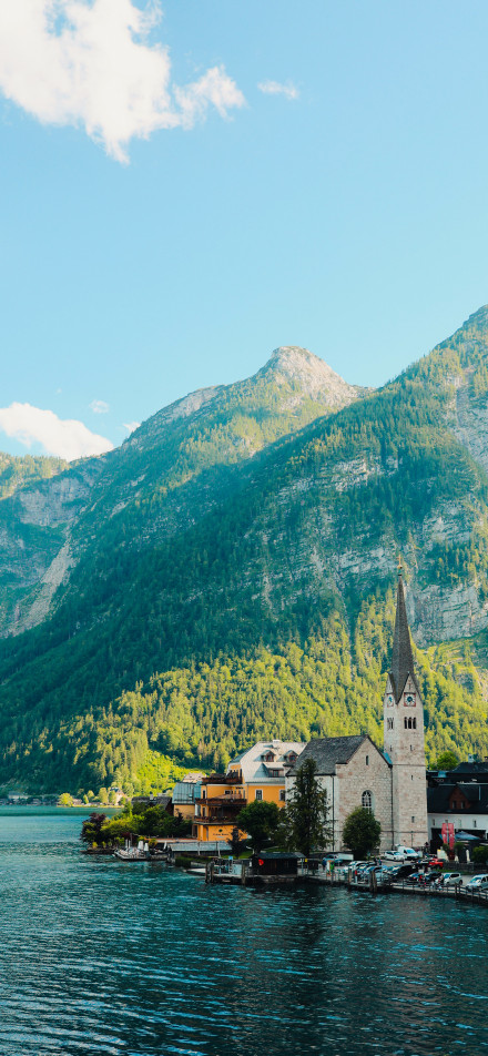 Peaceful and cozy European lakeside town scenery