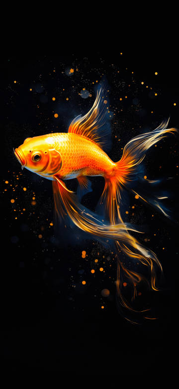 Magical Glowing Goldfish Dark Background 4K Wallpaper