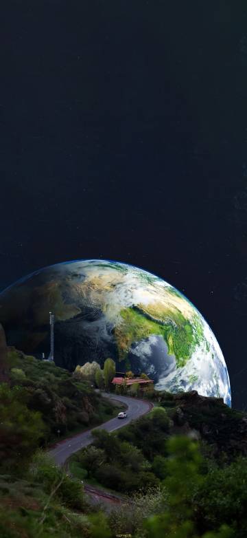 Earth Rising Over Green Hills 4K Phone Wallpaper