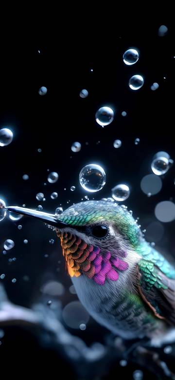 Iridescent hummingbird with scaly throat feathers