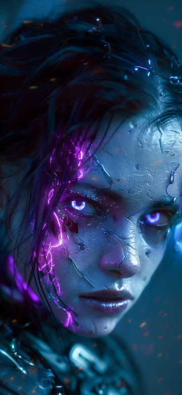 Cyberpunk Cyborg Girl With Glowing Purple Eyes 4K Wallpaper