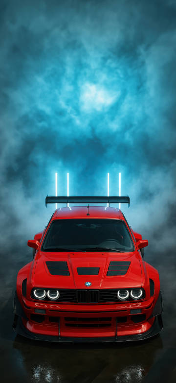 Red BMW Sports Car in the Smoke Wallpaper