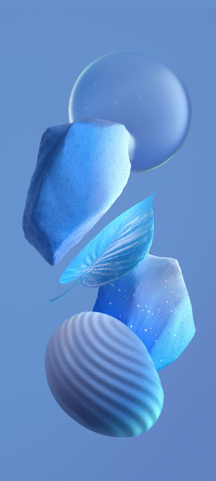 Blue Stones and a Leaf Floating on a Blue Background 4K Wallpaper