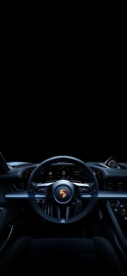 Porsche steering wheel on black background phone wallpaper
