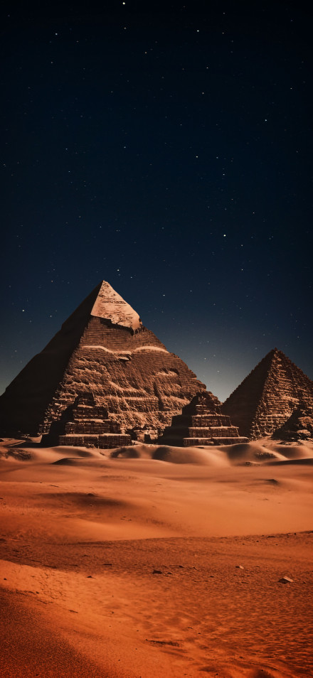 Great Pyramids of Giza Under Starry Night Sky 4K Wallpaper