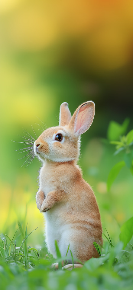 Cute Baby Rabbit Standing In Green Grass 4K Wallpaper