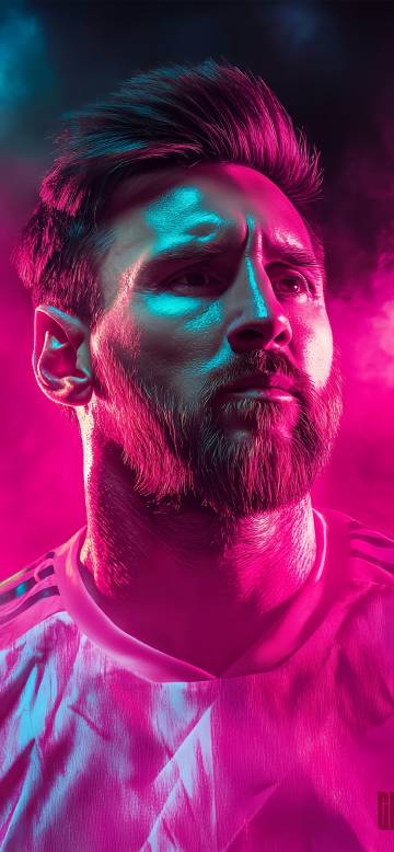 Lionel Messi on the background of pink smoke 4K Wallpaper