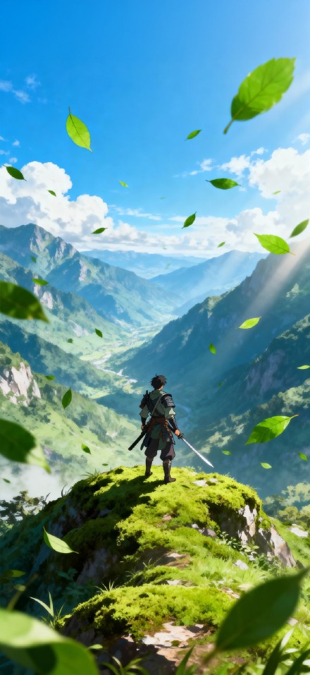 Anime Swordsman Overlooking Green Valley Wallpaper