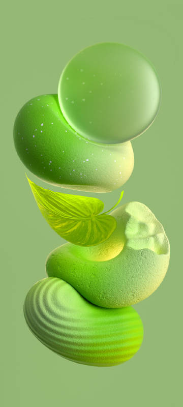 Green Stones and a Leaf Floating on a Green Background Wallpaper