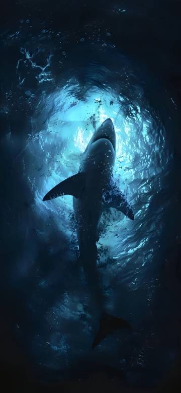 Dark Ocean Depth with Shark Swimming Up 4K Phone Wallpaper