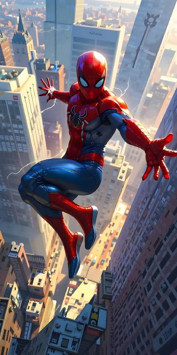Cool Spider-Man Jumping Between Skyscrapers Wallpaper 4K