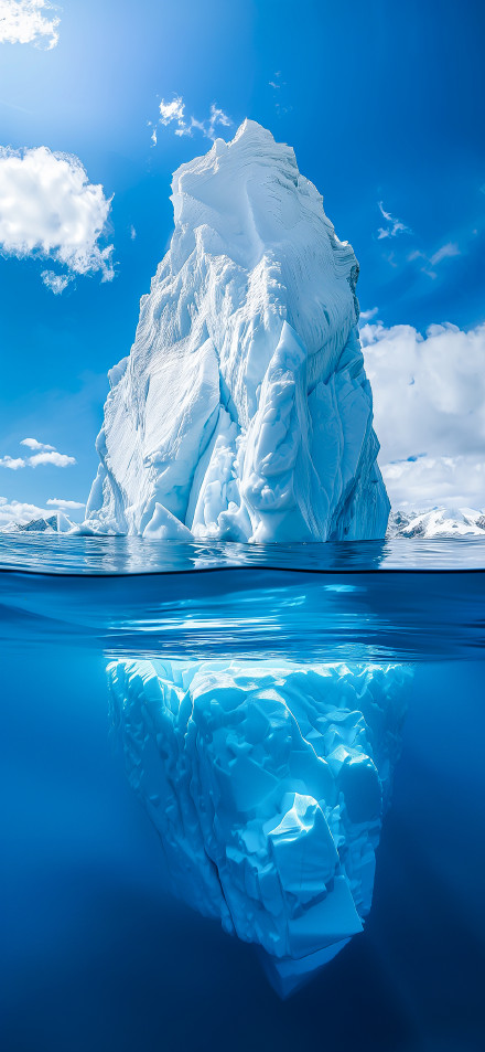 Iceberg Above and Below the Water with Clear Sky 4K UHD Wallpaper