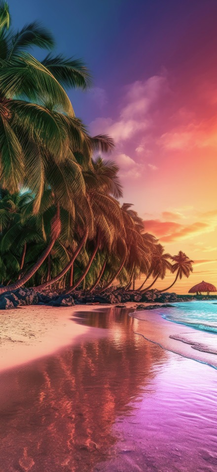 Dreamy Tropical Sunset Beach With Palm Trees 4K