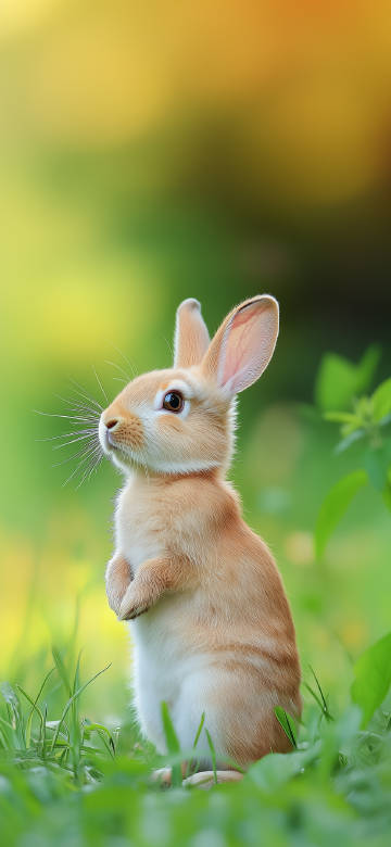 Cute Baby Rabbit Standing In Green Grass 4K Wallpaper