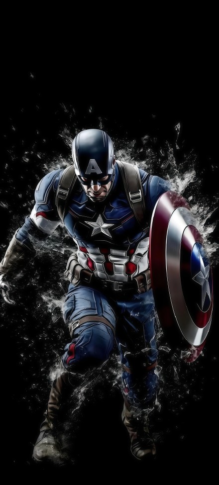 Captain America running on a black background phone wallpaper