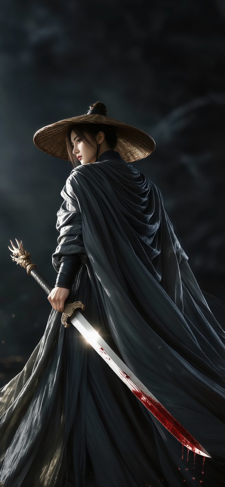 Mysterious Wuxia Female Assassin With Bloody Sword 4K Wallpaper