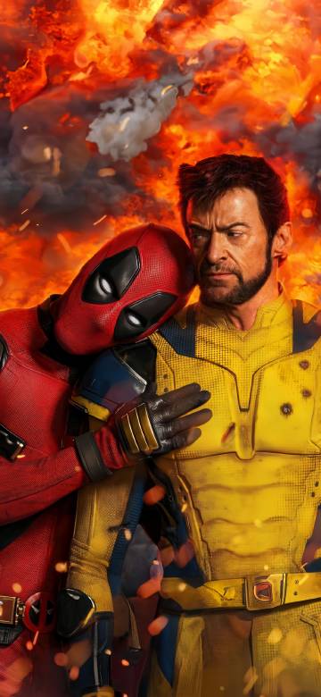 Funny Deadpool Leaning on Wolverine Scene Wallpaper