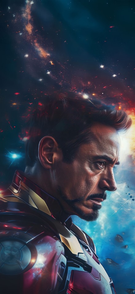 Heroic Iron Man with Galactic Background
