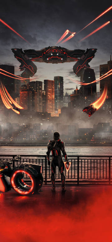 Tron: Ares Jared Leto with Red Light Cycle HD Wallpaper
