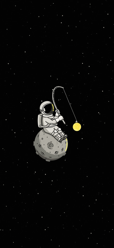 Minimalist Astronaut Fishing On Moon 4K Phone Wallpaper