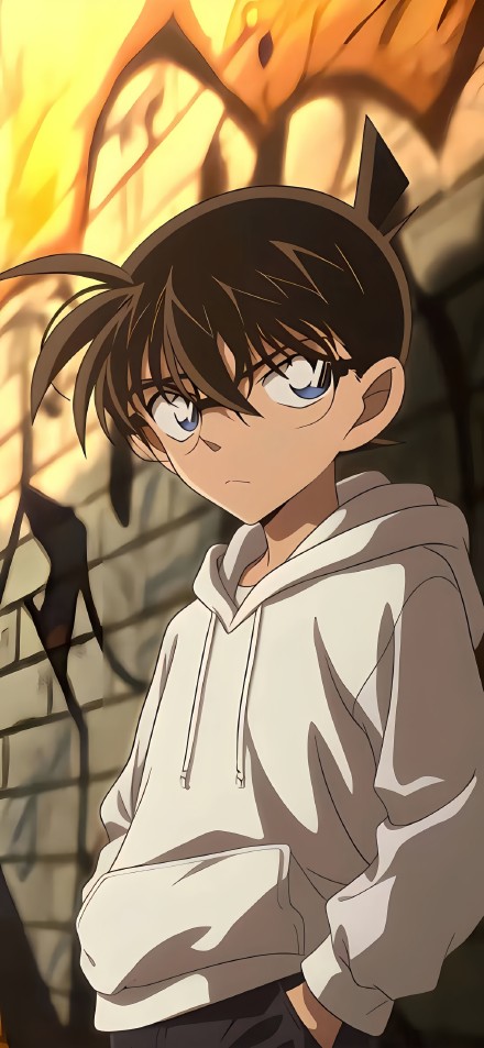 Detective Conan in White Hoodie 4K Phone Wallpaper