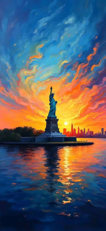 Vibrant Liberty Sunset Painting Wallpaper