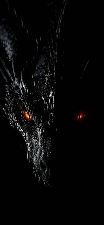 Mythical Beast Dragon 4K Wallpaper, Glowing Red Eyes