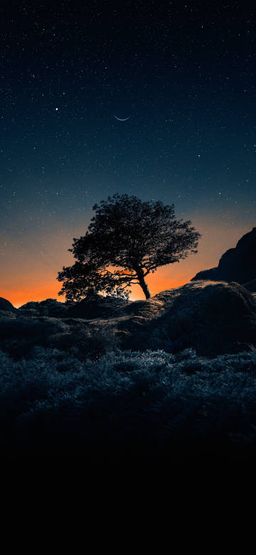 Mysterious and Serene Night Sky Hill Landscape Wallpaper 4K