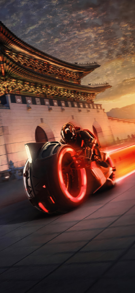 Tron Red Light Cycle Racing Past Gwanghwamun Gate HD Wallpaper