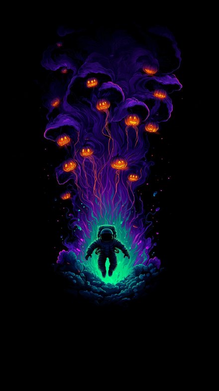 Astronaut in Space and Halloween Pumpkins