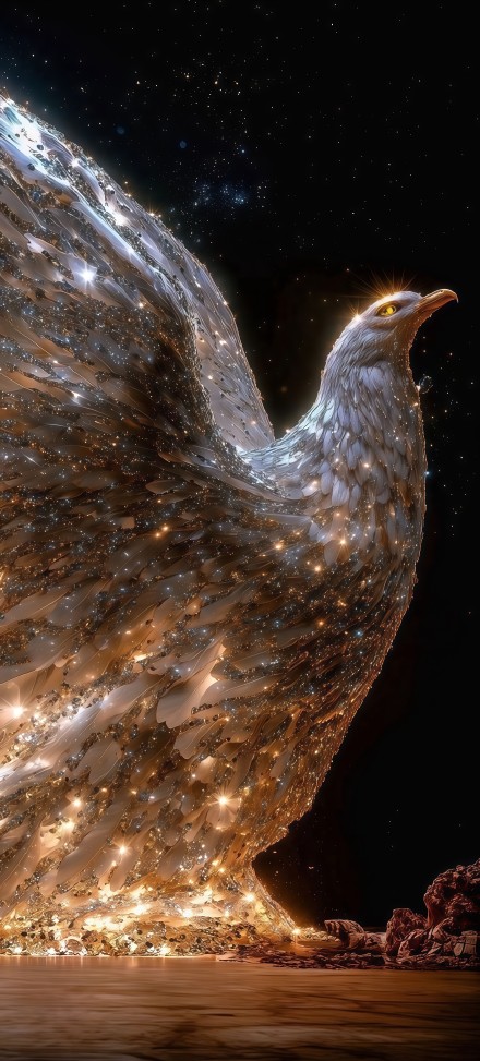 Mysterious bird with glowing feathers phone wallpaper