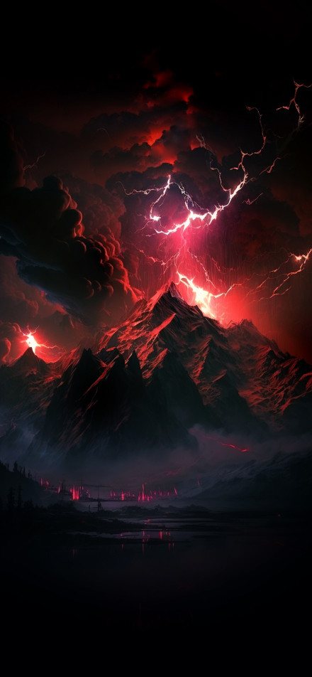 Red Thunder Over Dark Mountains 4K Phone Wallpaper