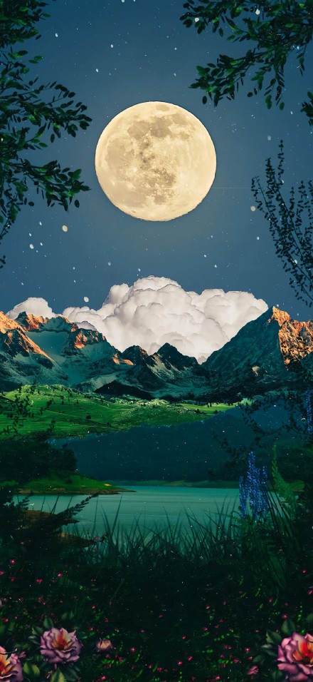 Beautiful Lake Under Full Moon 4K Phone Wallpaper