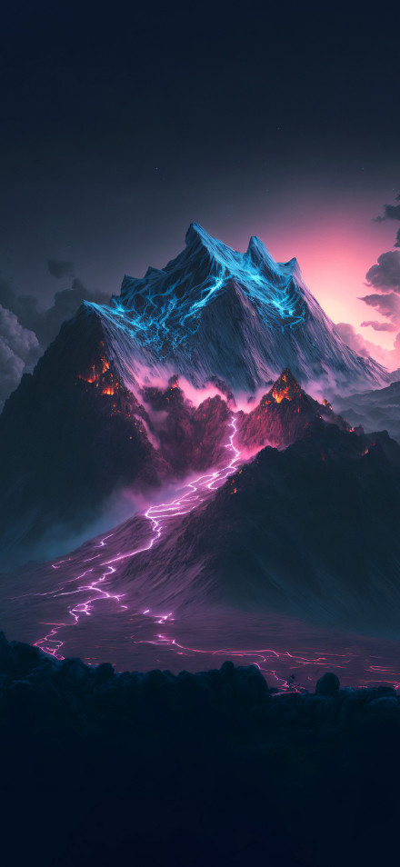 Stunning Glowing Lava Flow Through Majestic Peaks 4K Wallpaper