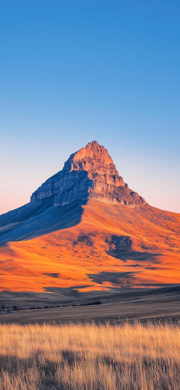 Majestic Rock Mountain Rising From Grass Plains