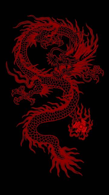 A Fierce Red Chinese Dragon Against a Black Background 4K Wallpaper