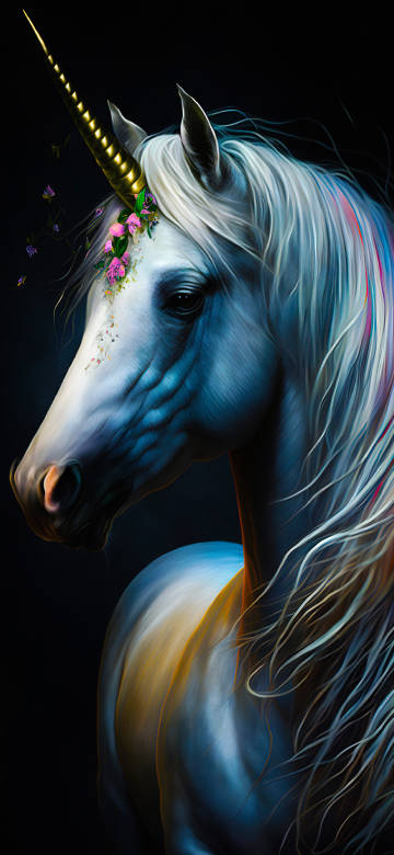 Majestic Unicorn with Golden Horn and Flower Crown 4K Wallpaper