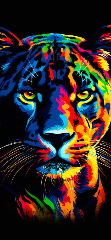 Colorful Neon Tiger Face Portrait 4K Wallpaper